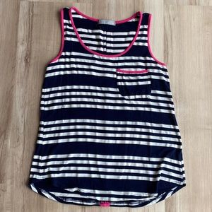 Olivia Moon Striped Tank Top Navy Stripe w/Pink trim